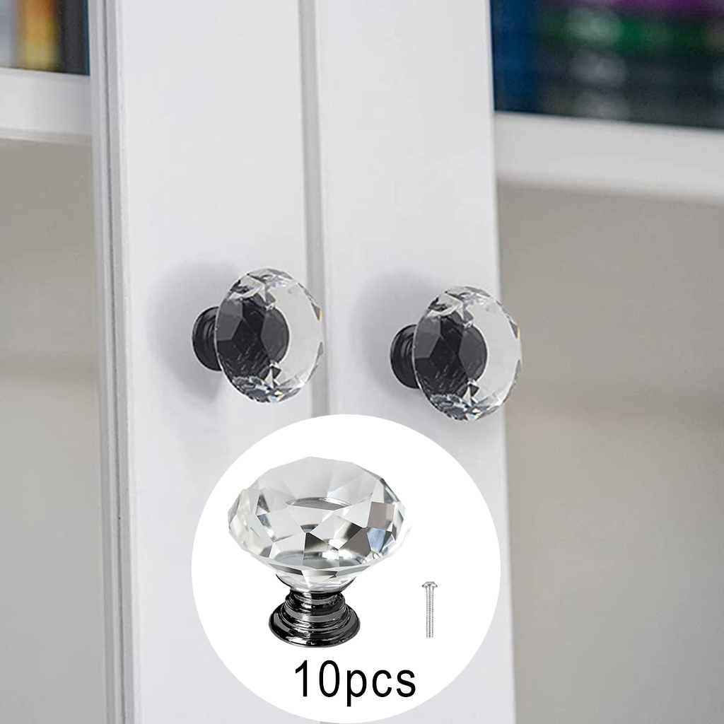 10 pcs Elegant Crystal Diamond Drawer Knobs Cabinet Door Handles Pulls Grips with Mounting Hardware