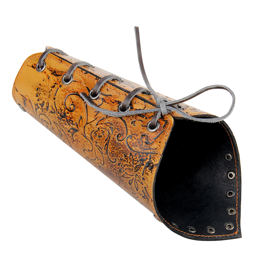 Vintage Leather Stud Medieval Embossed Floral Bracer Gauntlet Arm Guard Armour