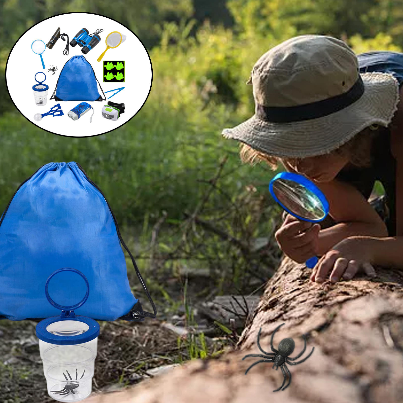 Outdoor Adventure Camping Kit Explorer Toy Insect Viewer Nature Binoculars Bug Catcher Kit for Hiking Exploration Boys & Girls