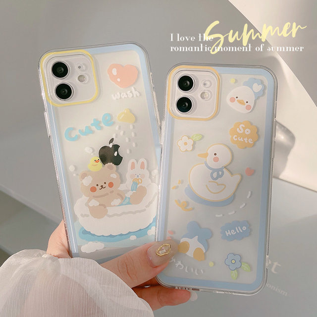 Retro smile wash bath bear kawaii Japanese Phone Case For iPhone