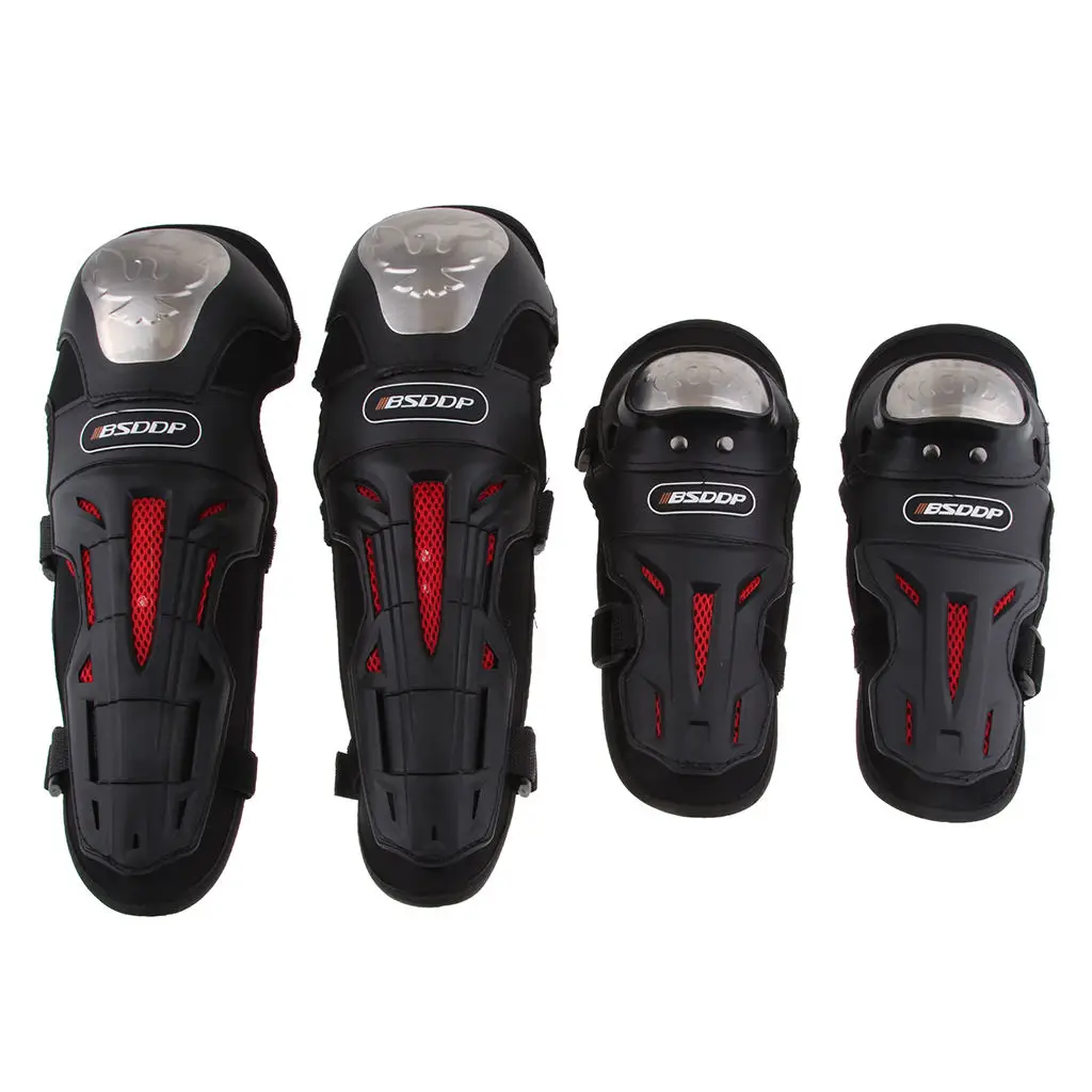 Unisex 4Pcs/Set Black Motorcycles Knee Elbow Pads Protection Motobikes Racing Knee Shin Guards Protective Gear for Adults