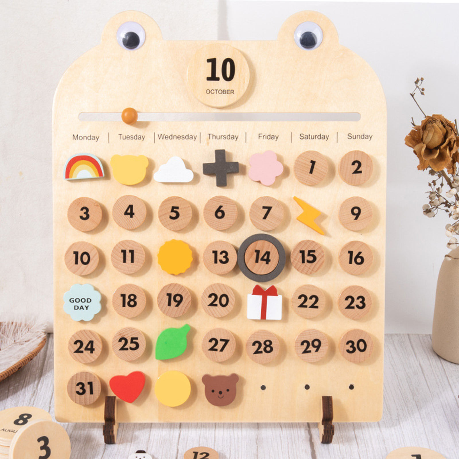 Wooden Desk Calendar,Date Days Weather Montessori Learning Calendar Homeschool for Kid's Preschool Educational Toys