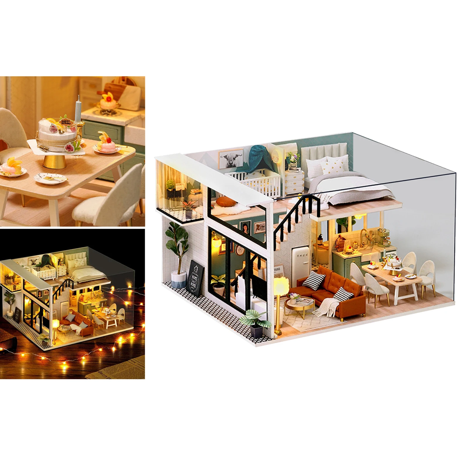 DIY Dollhouse Kit with Furniture, Lights, and Ornaments Plants 1:24 Scale Wooden