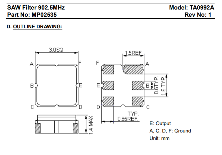 902.5MHz 1575.42 MHz 874.55 MHz 1642.5 MHz SAW Filtro