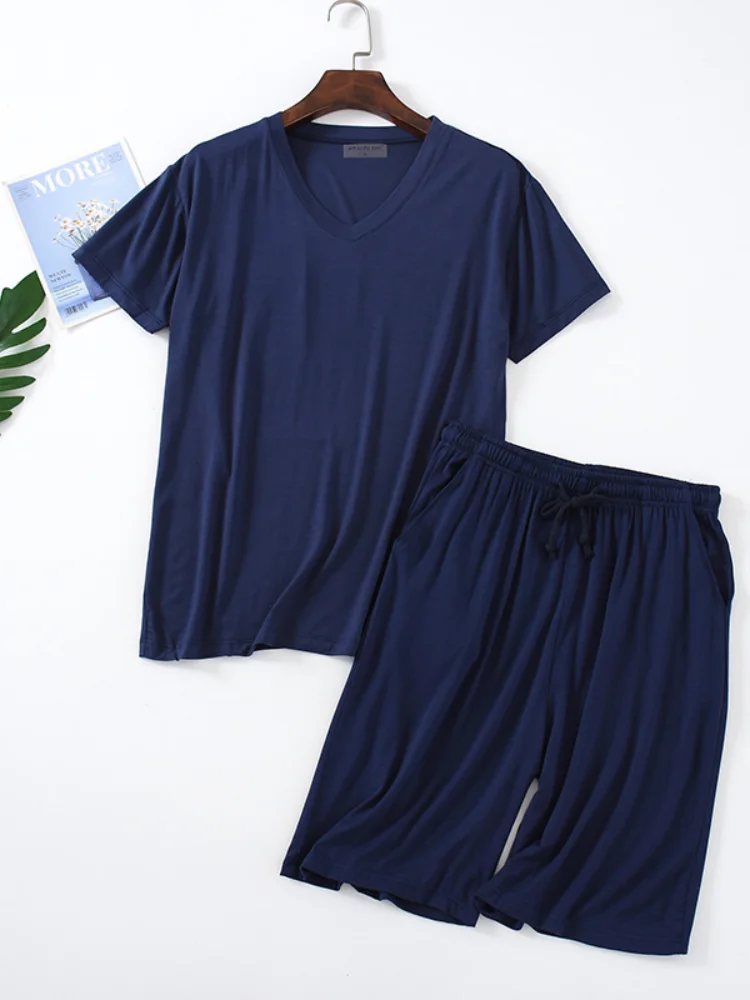 silk pajama set Summer Pijamas for Mens Modal Plus Size Short Sleeve Shorts Thin V-neck Pullover Loose Pajamas Set Maillot De Foot Pijama 5xl black pajama pants