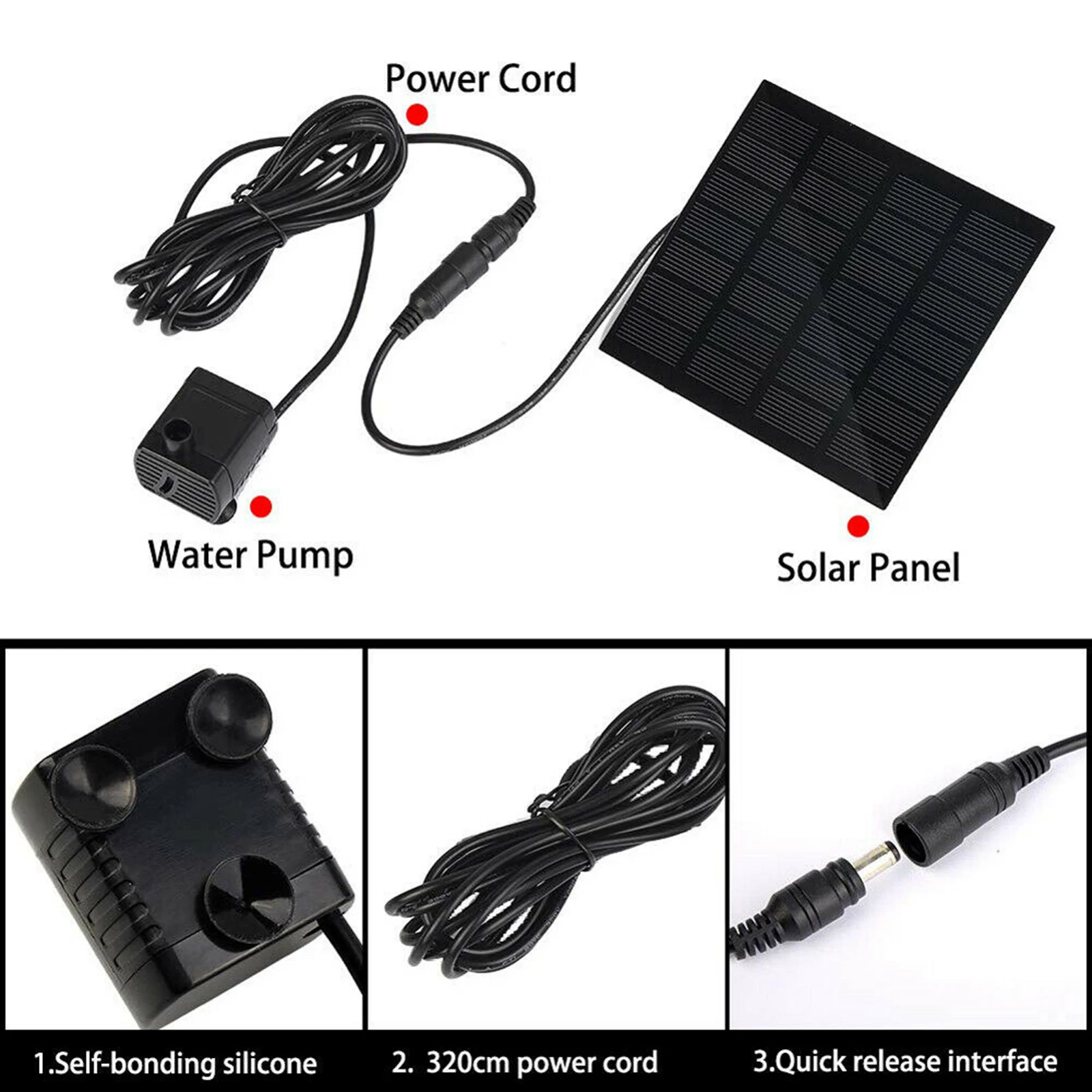 Solar Fountain with Panel Water Pump Solar Panel Kit for Birdbath Pool 6 Sprinkler Heads Solar Panel Power 1.5W