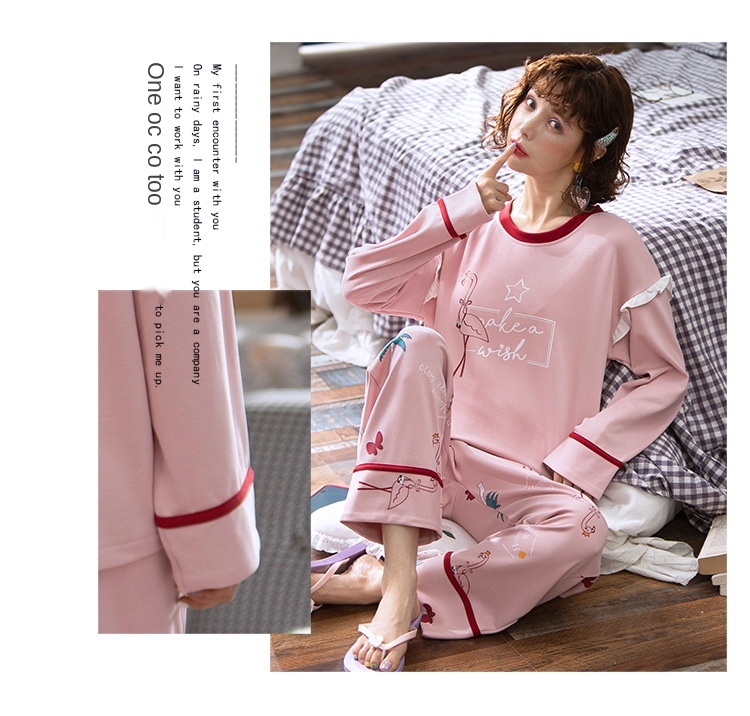 Algodão dos Desenhos Comprida + Calça Slpbely Feminino Pijamas Conjunto Nightwear Primavera Bonito Animados Manga Casual Casa Roupas 4 Pijamas e Moda Íntima