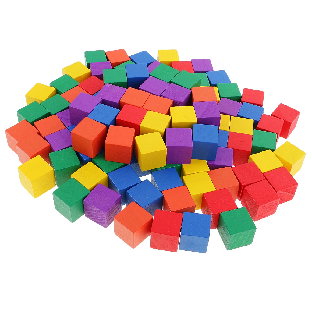 Unfinished Pack/100pcs Colorful Wood Square Blocks Cubes for Children DIY Creative Games Toys Handcraft 2cm