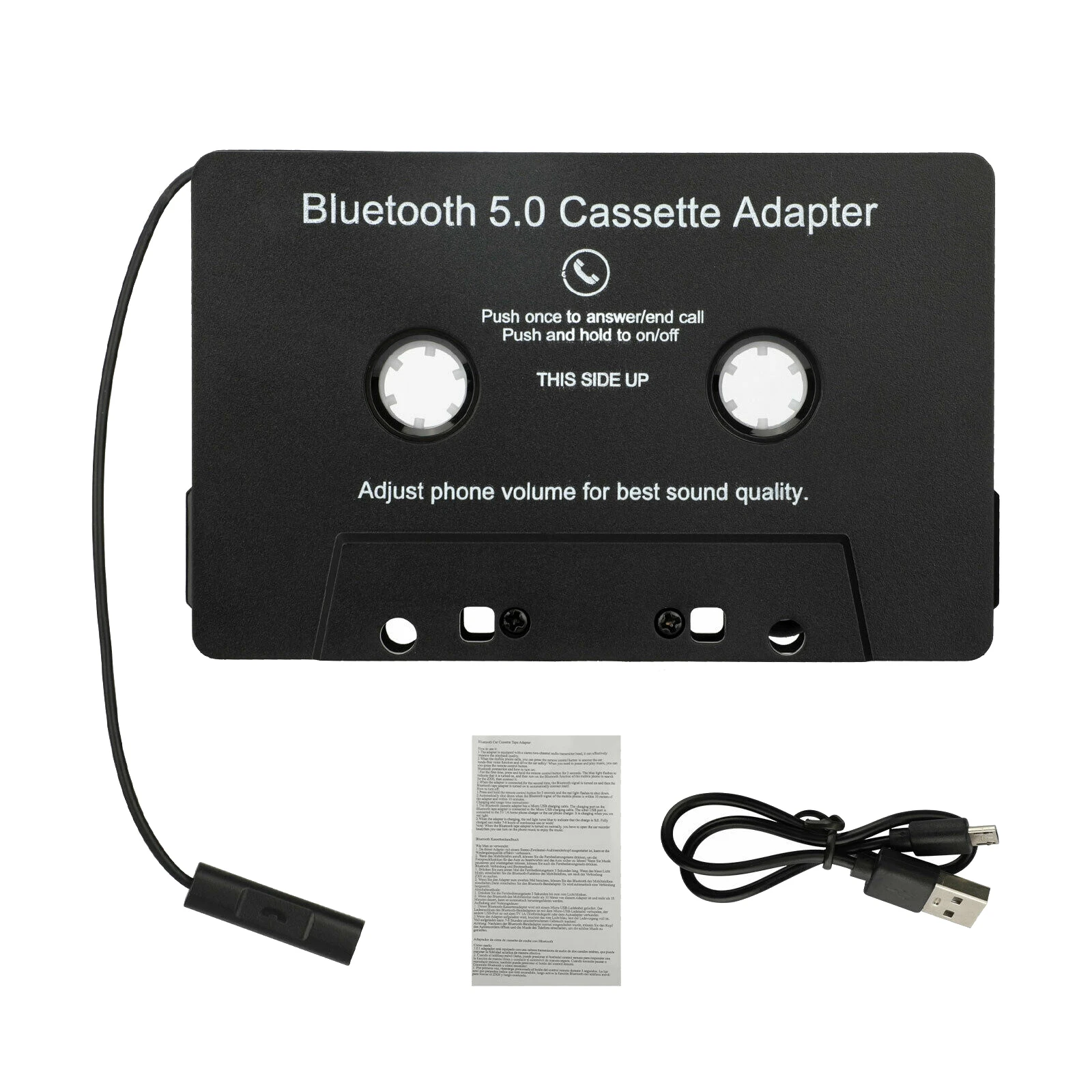 Bluetooth Cassette to Aux Adapter with Stereo Audio Premium with Built-in Battery Wireless Cassette Tape to Aux Adapter