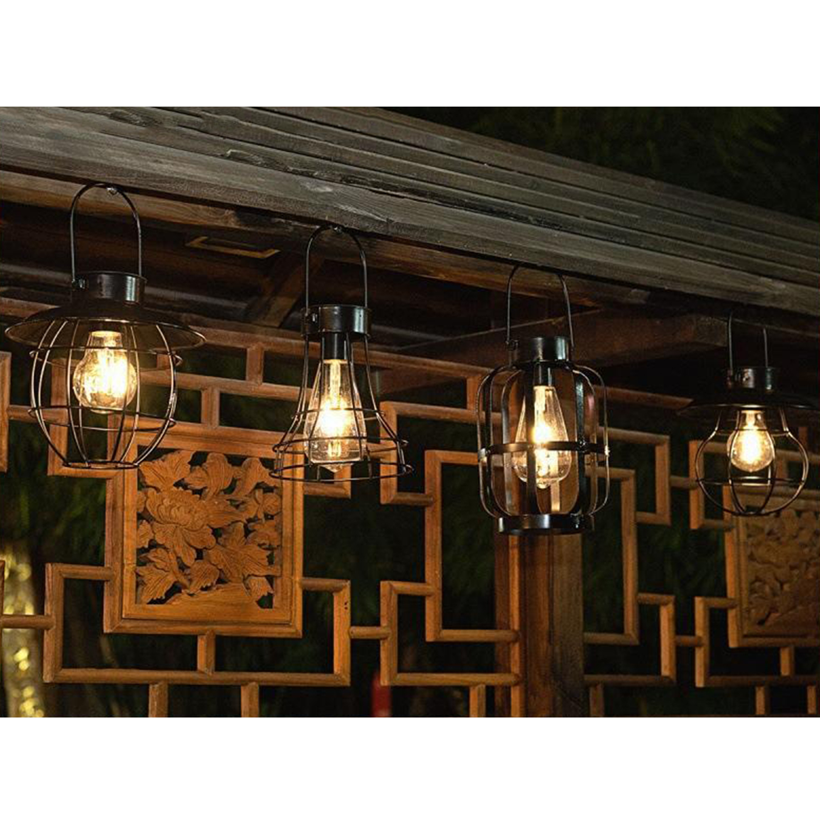 Solar Lantern Lamp Hanging Metal Outdoor Lights with Bulb for Yard Backyard
