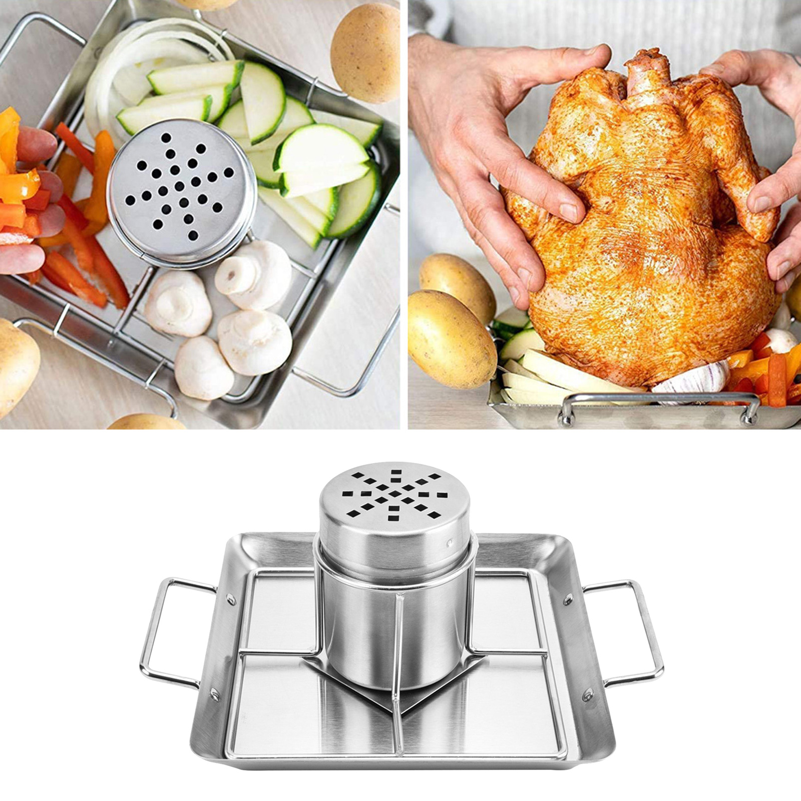 BBQ Chicken Roaster Beer Wine Chicken Holder Grill Rack Stainless Steel Vegetable Barbecue Pan Outdoor BBQ Accessories