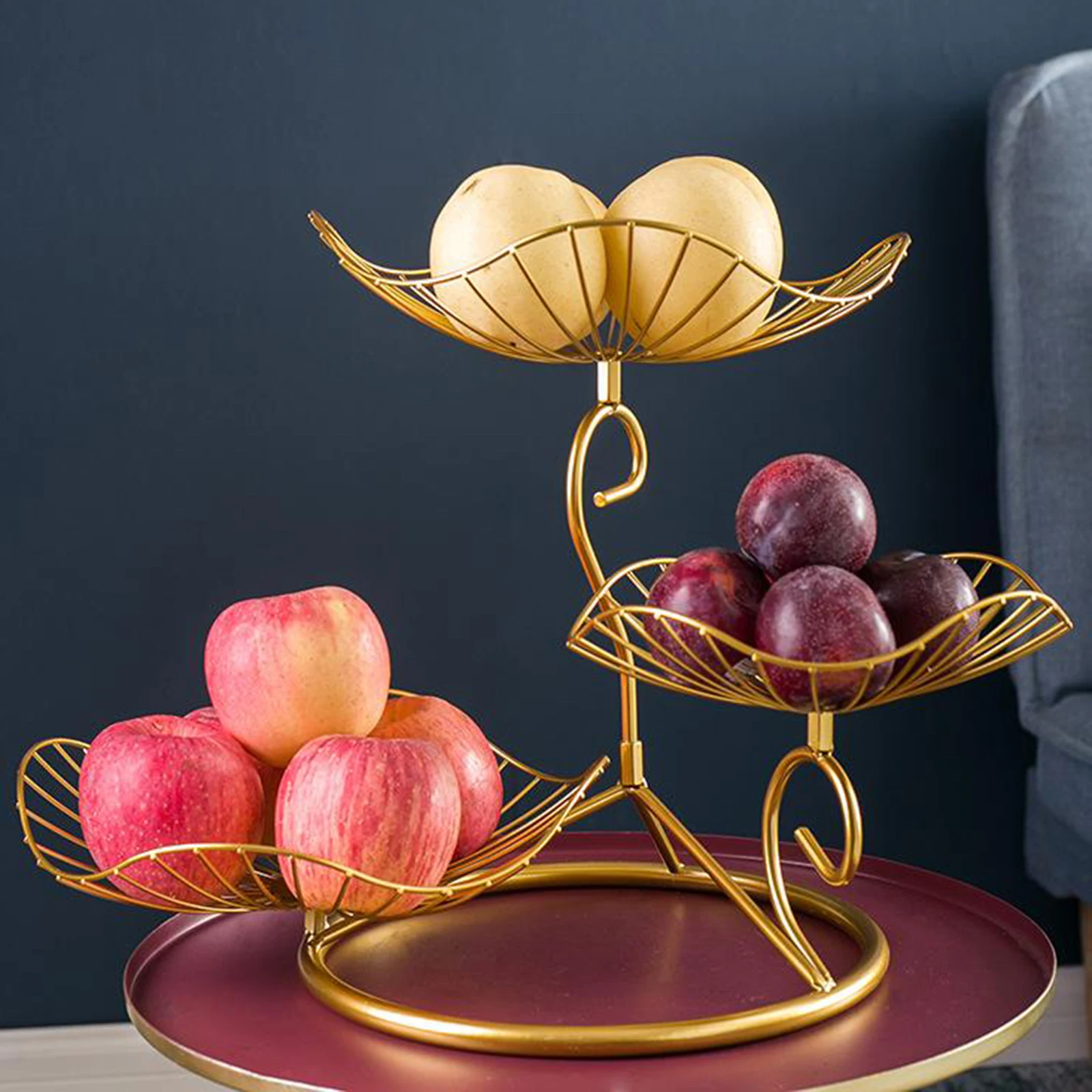 Metal Wire Fruit Basket Minimalist Iron Fruit Bowls Sanck Candy Bread Holder, 3 Tier