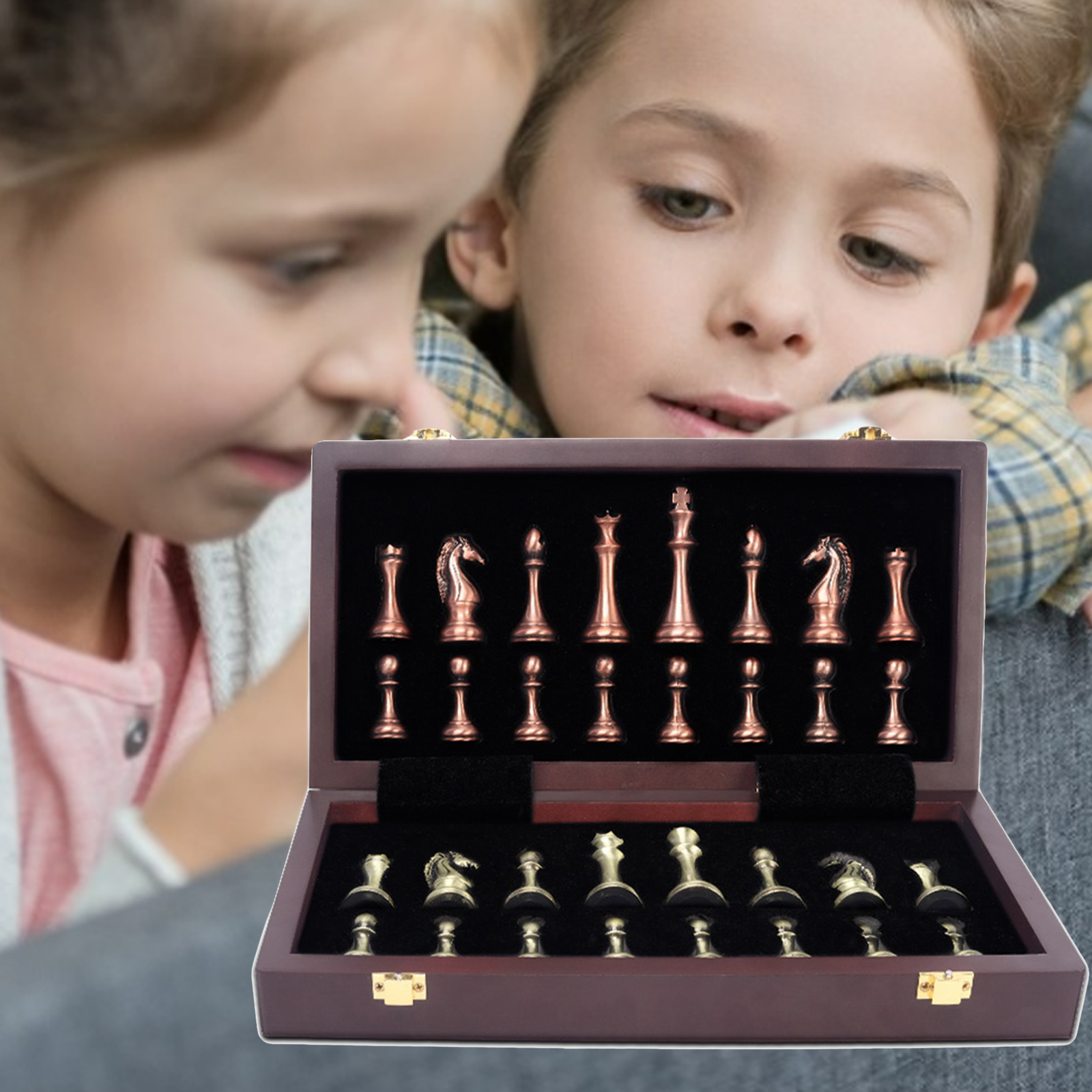 Metal Chess Set Game High-end Queens Wood Chessboard International Chess for Adult Kids Professional Players