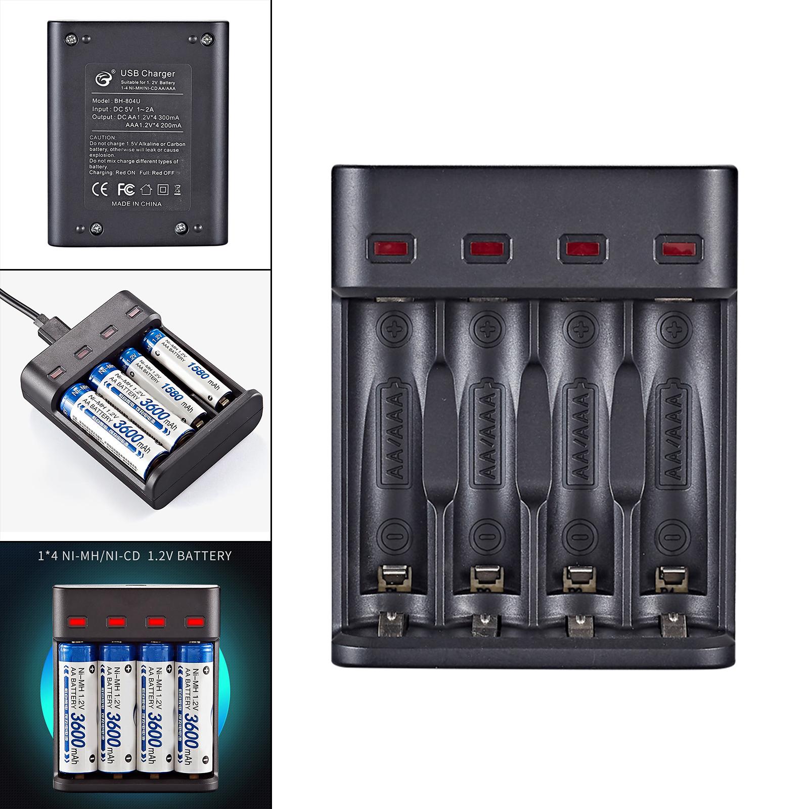 USB Battery Charger W/ Indicator Portable Charger Independent Slot Recharge Power for AA AAA Nimh Nicd Rechargeable Batteries