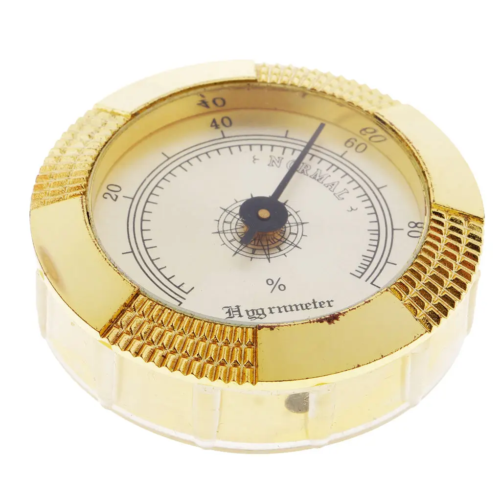 Retro Golden Frame Round Humidity Hygrometer for Cigar Humidor Cabinets 47mm Diameter