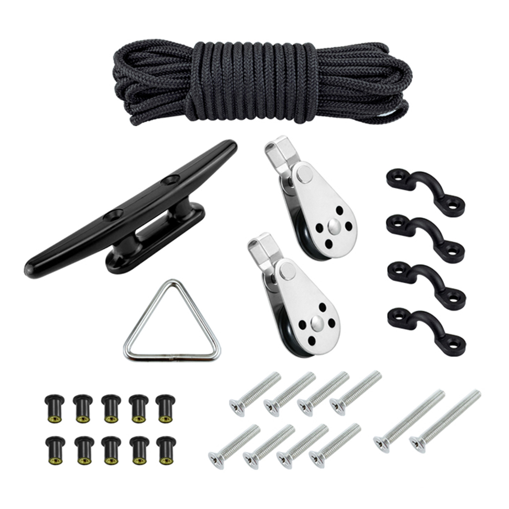  Kayak   Canoe   Anchor   Trolley   Kit   Rope   Cleat   Pully   Block   w /  9 . 1m   Rope   Sturdy 