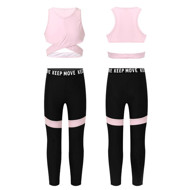 Kids Girls Ballet Dancewear Workout Gymnastics Outfits Sport Bra