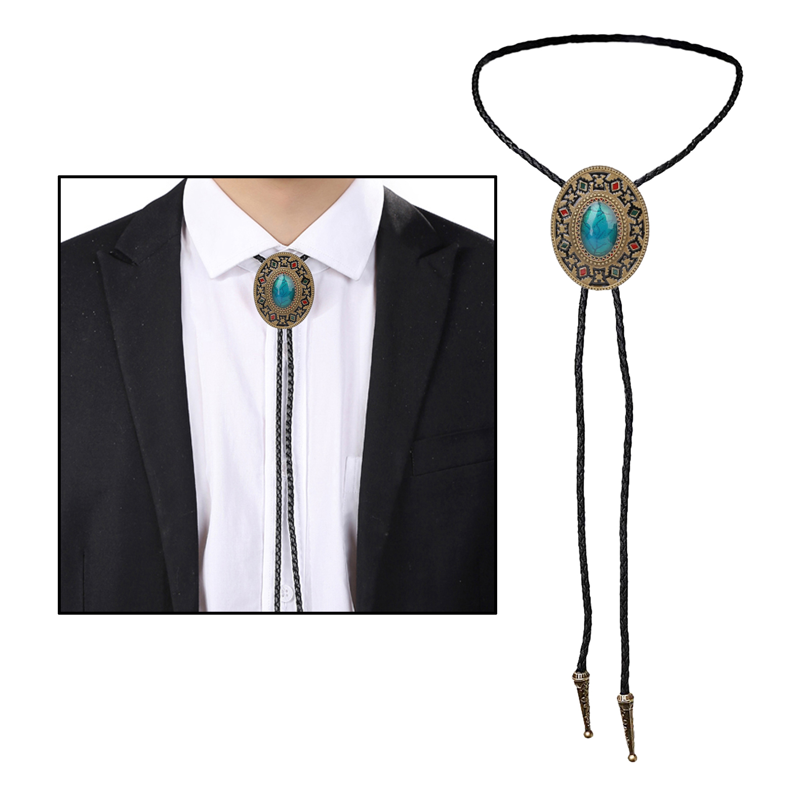 Native Western Bolo Tie Vintage American Art Indian Cowboy Turquoise Stone Bola Tie