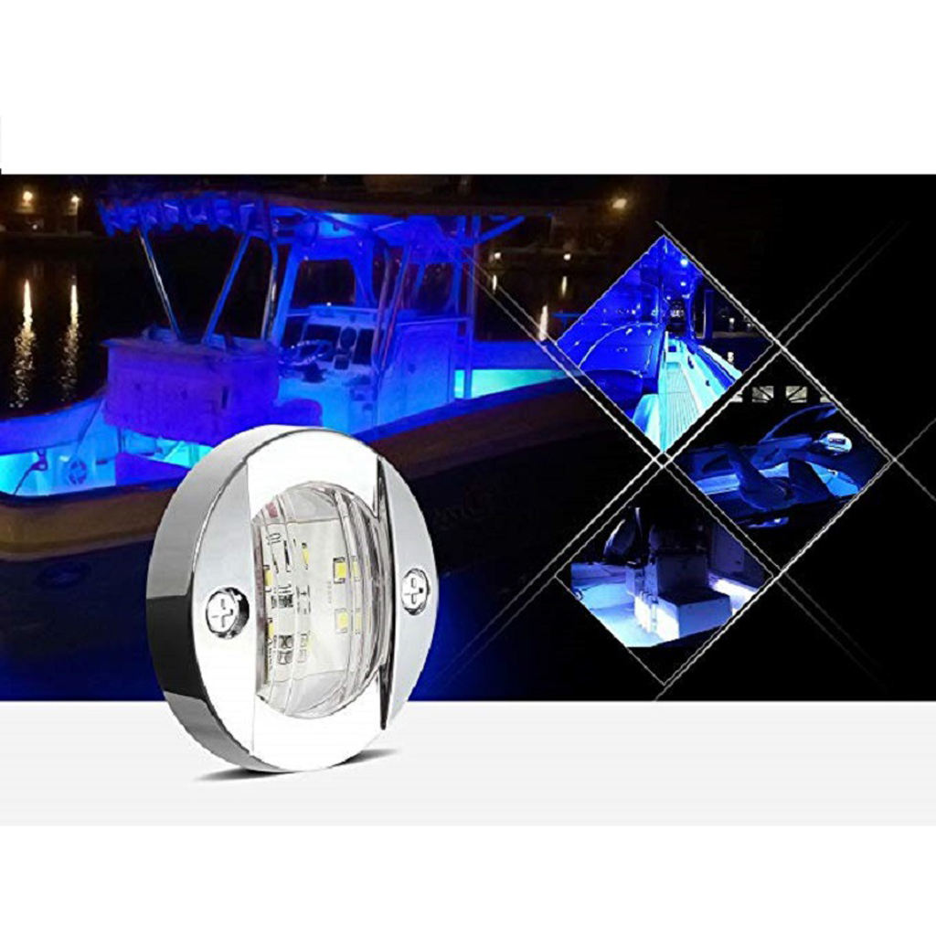 3 Inch Round Marine Clear Lens Blue LED Transom Mount Stern Anchor Navigation Light Lamp Waterproof Stainless Steel - 12V
