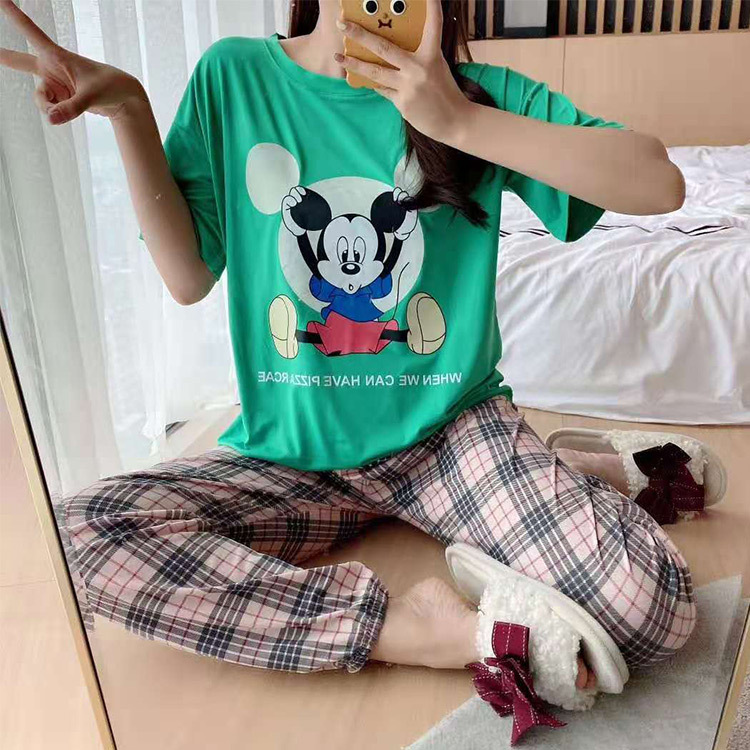 Calças de Manga Serviço de Casa Original Disney Minnie Mickey Pato Donald Daisy Curta Pijamas Feminino Solto Terno 19 Cheap Camisetas