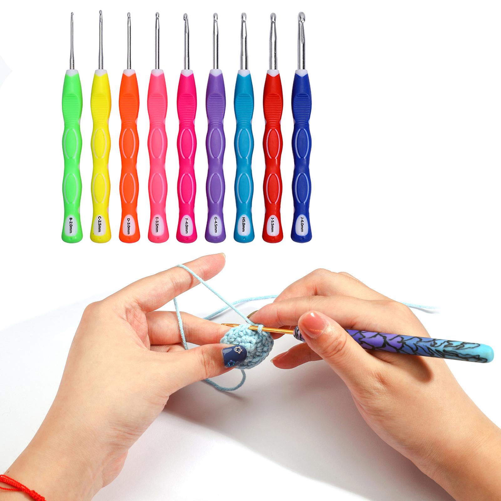 9pcs 2-6mm TPR Aluminum Crochet Hooks Set Big Size Soft Handle Crochet Needles Yarn Weave Knitting Needles Set for Yarn Craft