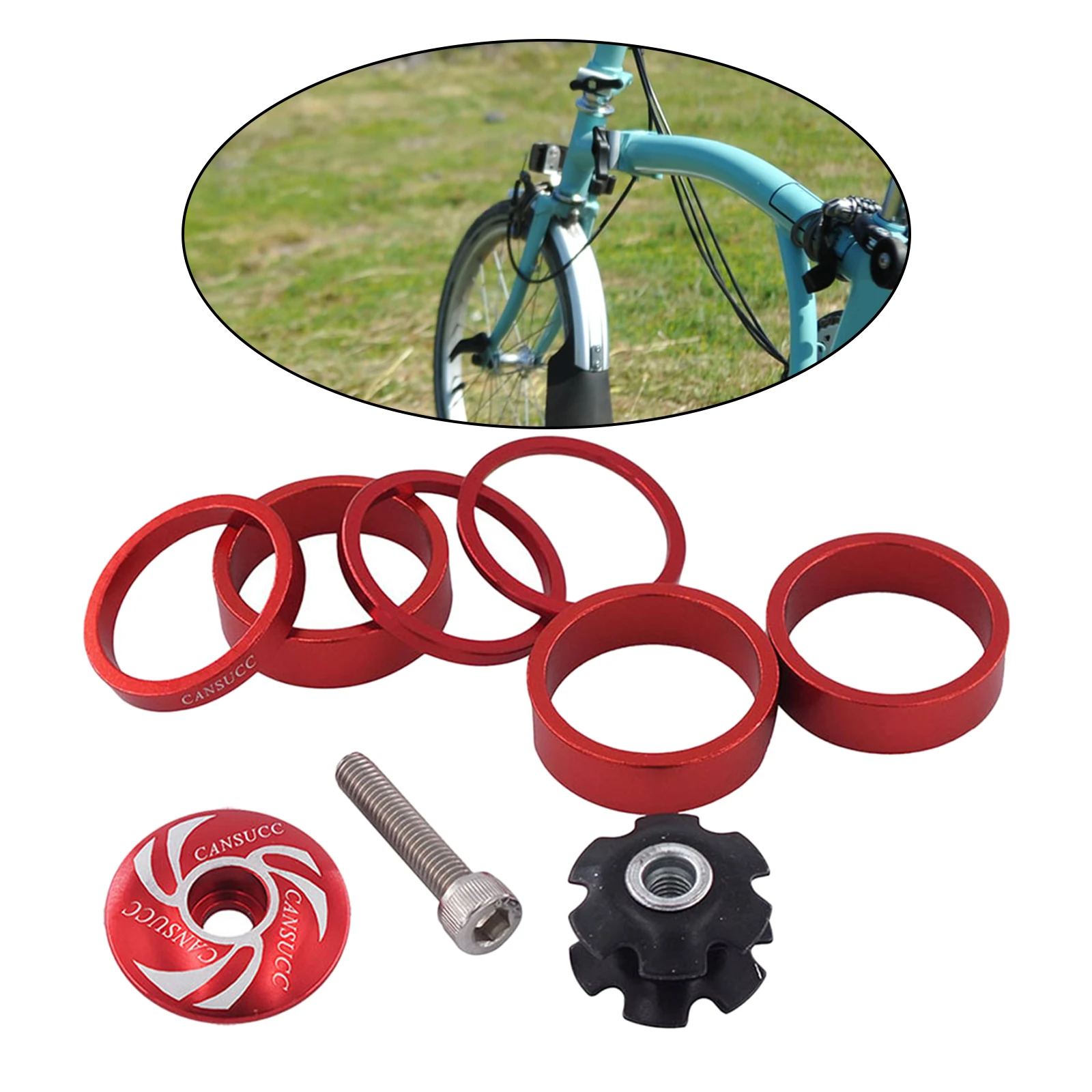 Bike Headset Spacer and Headset Top Cap Aluminum Alloy Headset Star Nut Stem Cap Fit 1-1/8