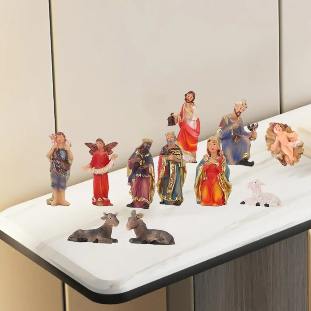 Resin Nativity Figurine Set 3-Inch Small Set of 11 Christmas Nativity Set Scene Figures Resin Figurines Baby Jesus