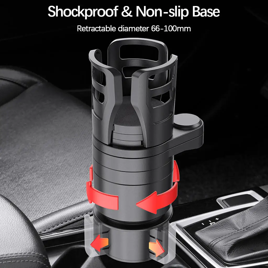 Cup Holder Mount 4 in 1 Organizer Expander Extender Retractable Black Adjustable Angle Shockproof Insert for Vehicles Drink