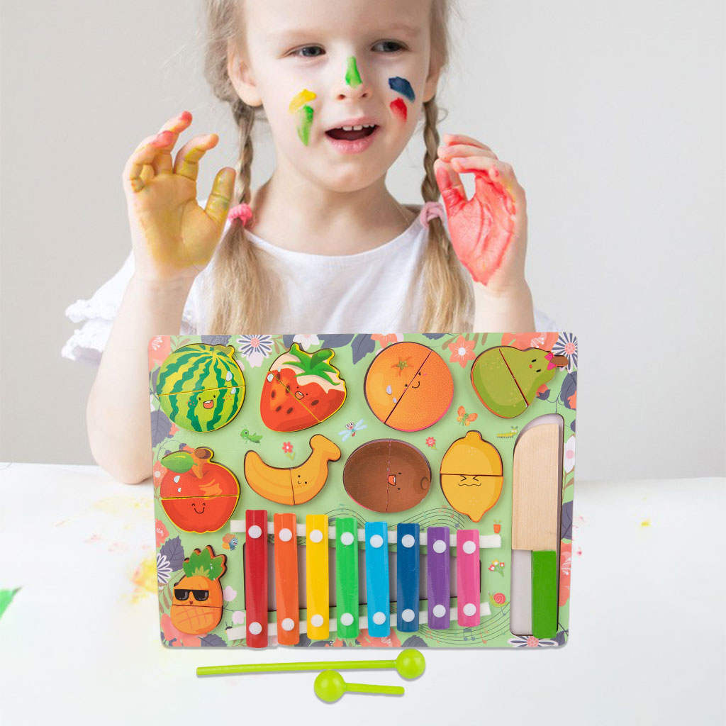 8-toned Xylophone Cutting Fruit Glockenspiel Colorful Keyboard Educational Rhythm Hand Knock Piano 2-in-1 Percussion Instruments
