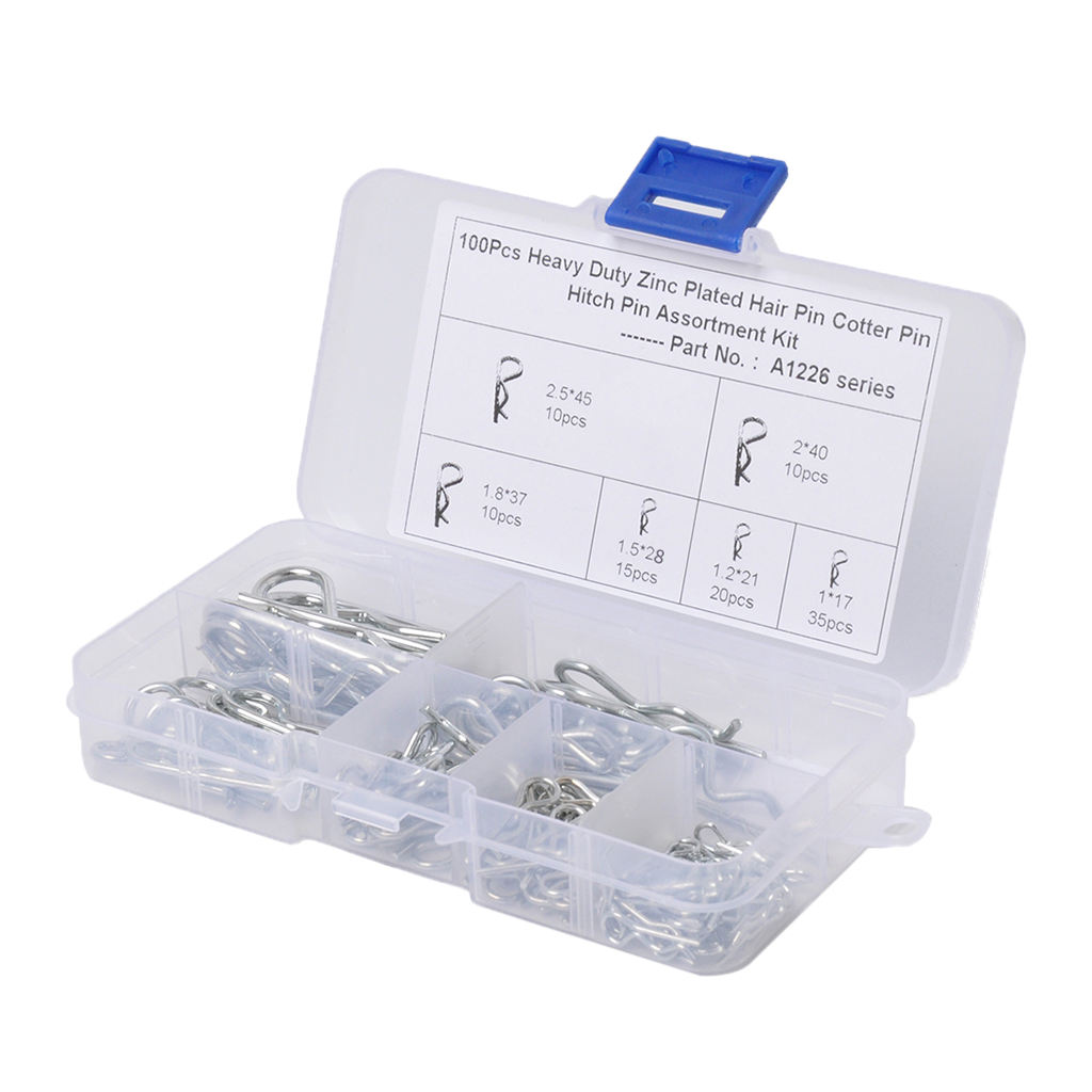 100x R Pin Mechanical Hitch Hair Tractor Clip Assortment Kit Case Set Cotter