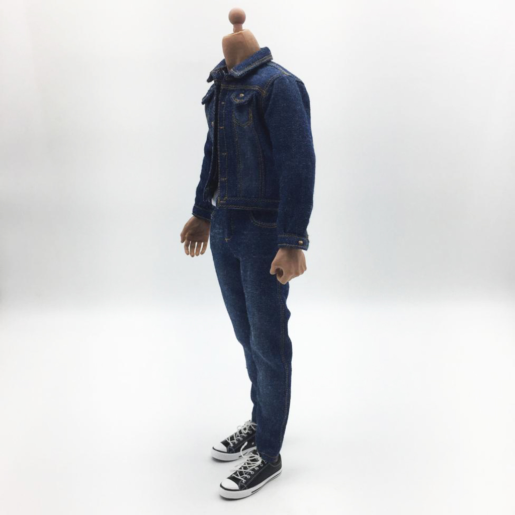 1/6 Man Flexible Muscular Body Shirt Denim Pants Overcoat for 12'' TBLeague