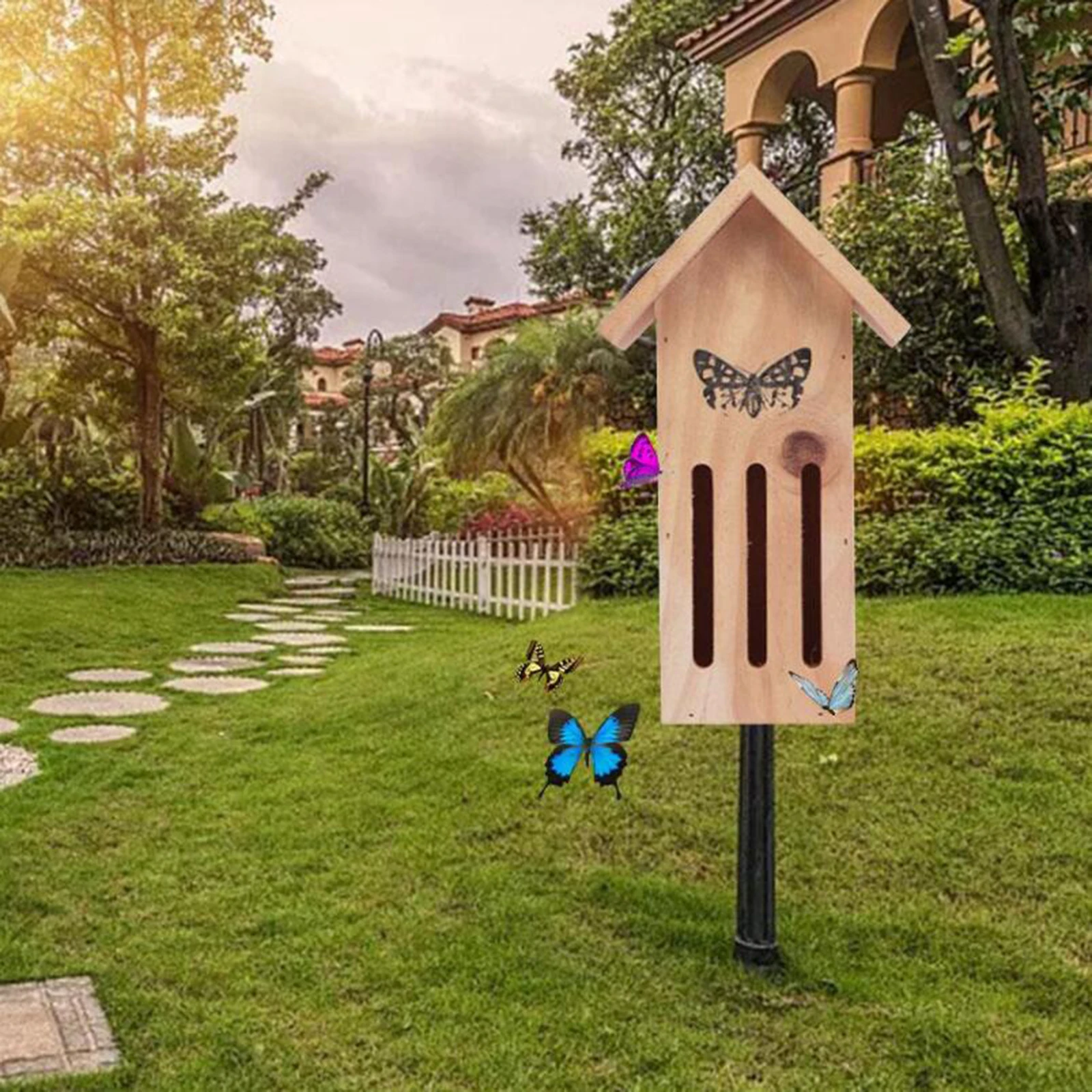 Safe Attractive Wooden Butterfly House Hotel Waterproof for Bees Insects