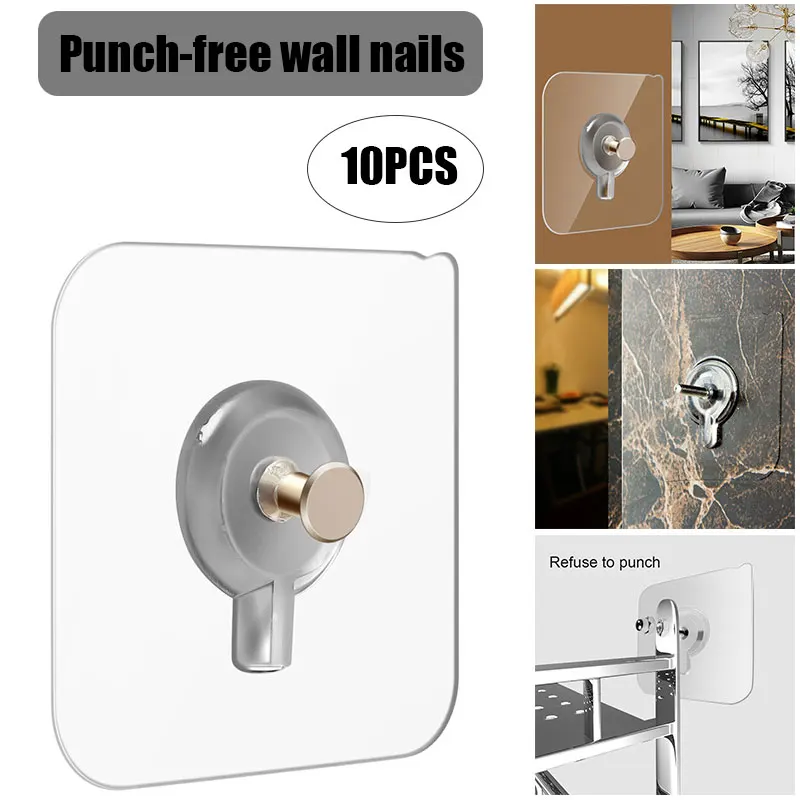 6x Nail-Free Seamless Hook Glue Free Punching Kitchen Room Wall Hanging Stickers 
