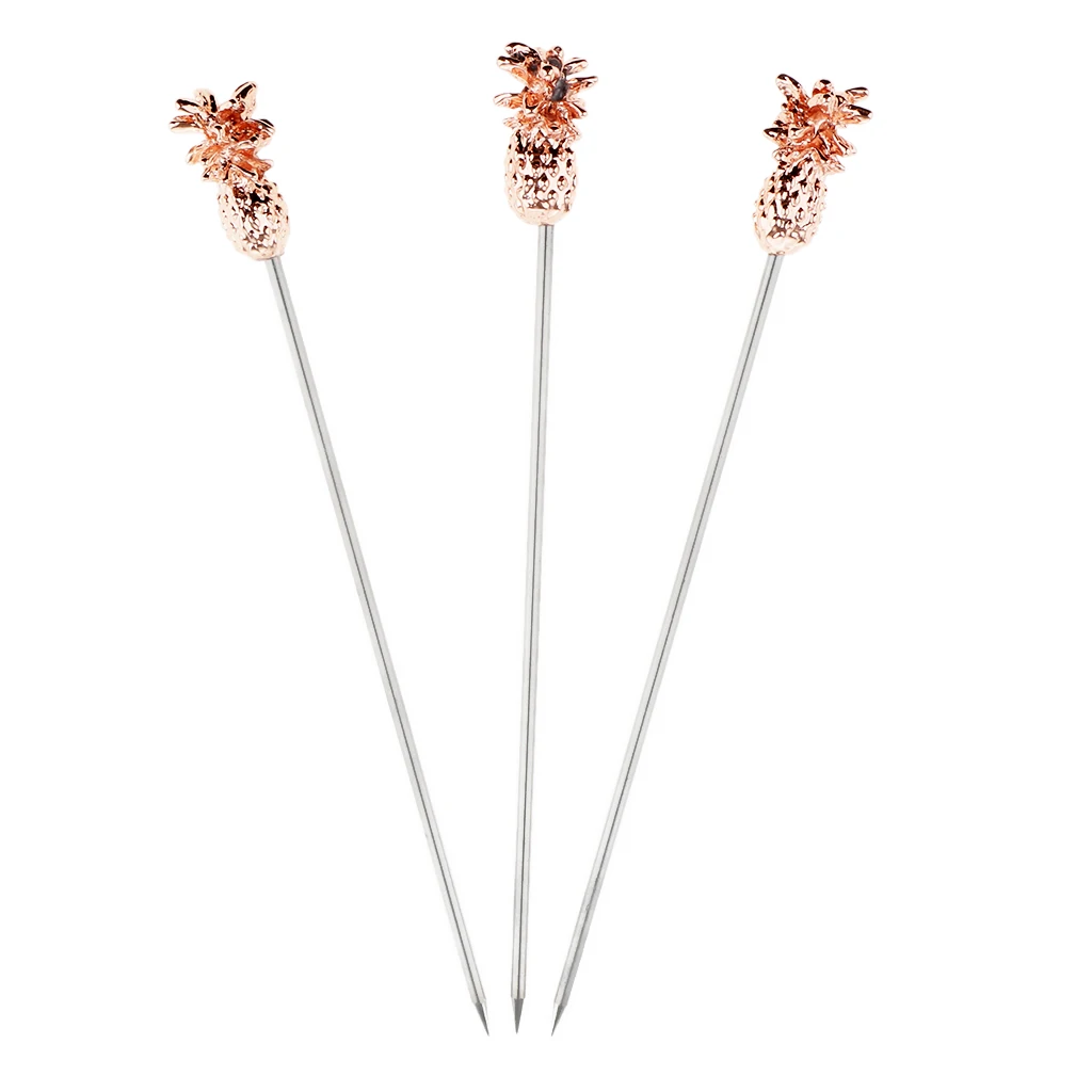 3X Stainless Steel Cocktail Picks Martini Fruit Stick For Party
