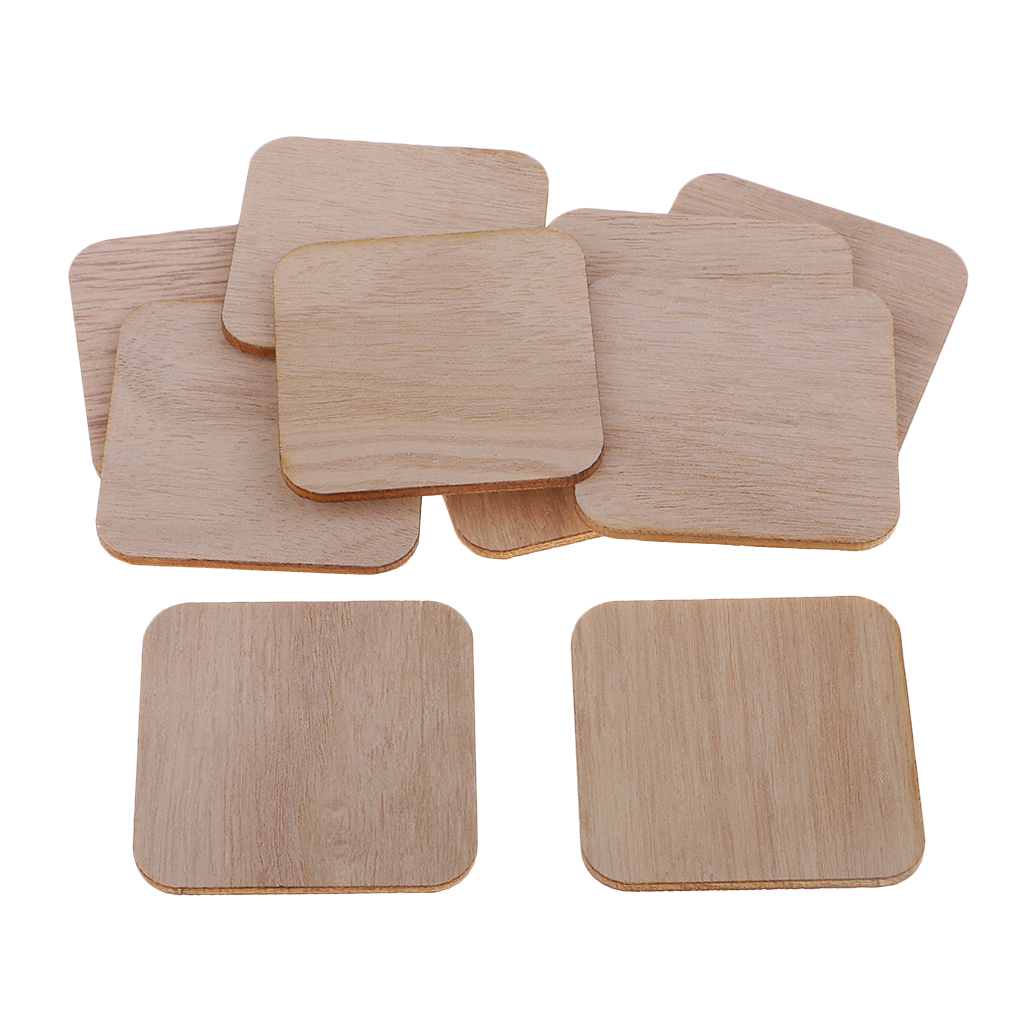 100pcs Square MDF Unfinished Wooden Pieces Blanks for DIY Craft Pyrography Art
