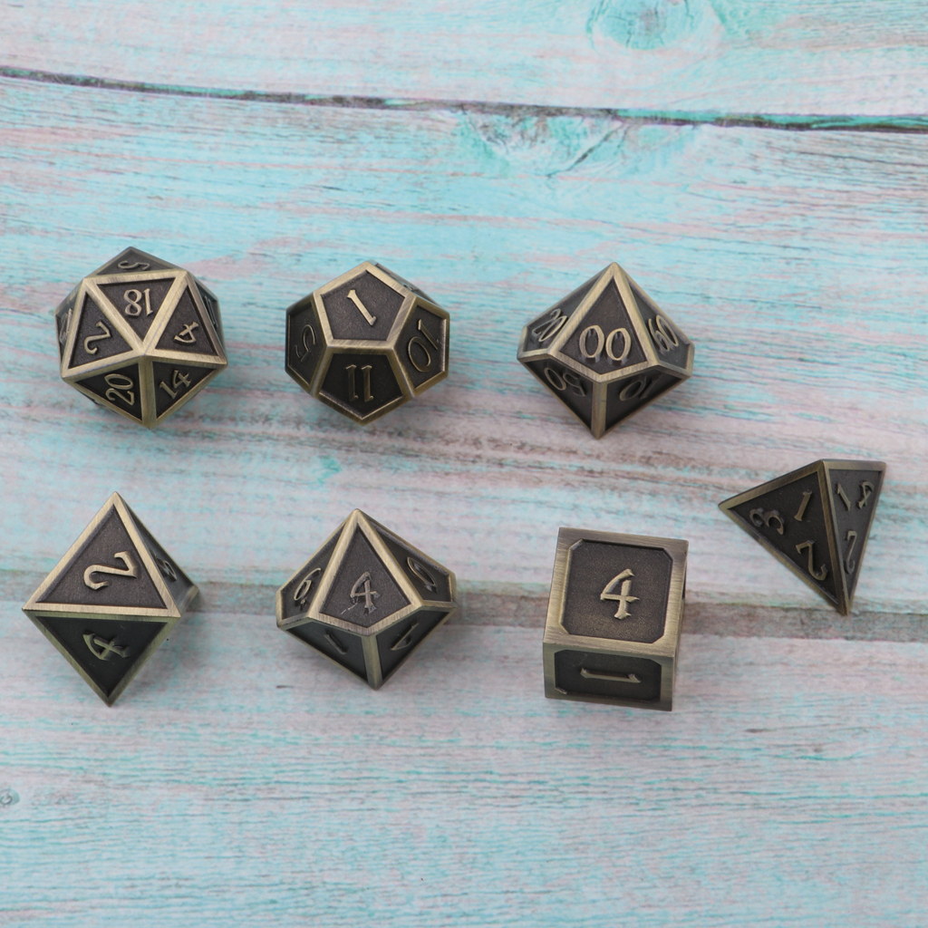 7 Pieces Alloy Metal Dice Polyhedral Dice D20 D12 D10 D8 D6 D4 for Dungeons and