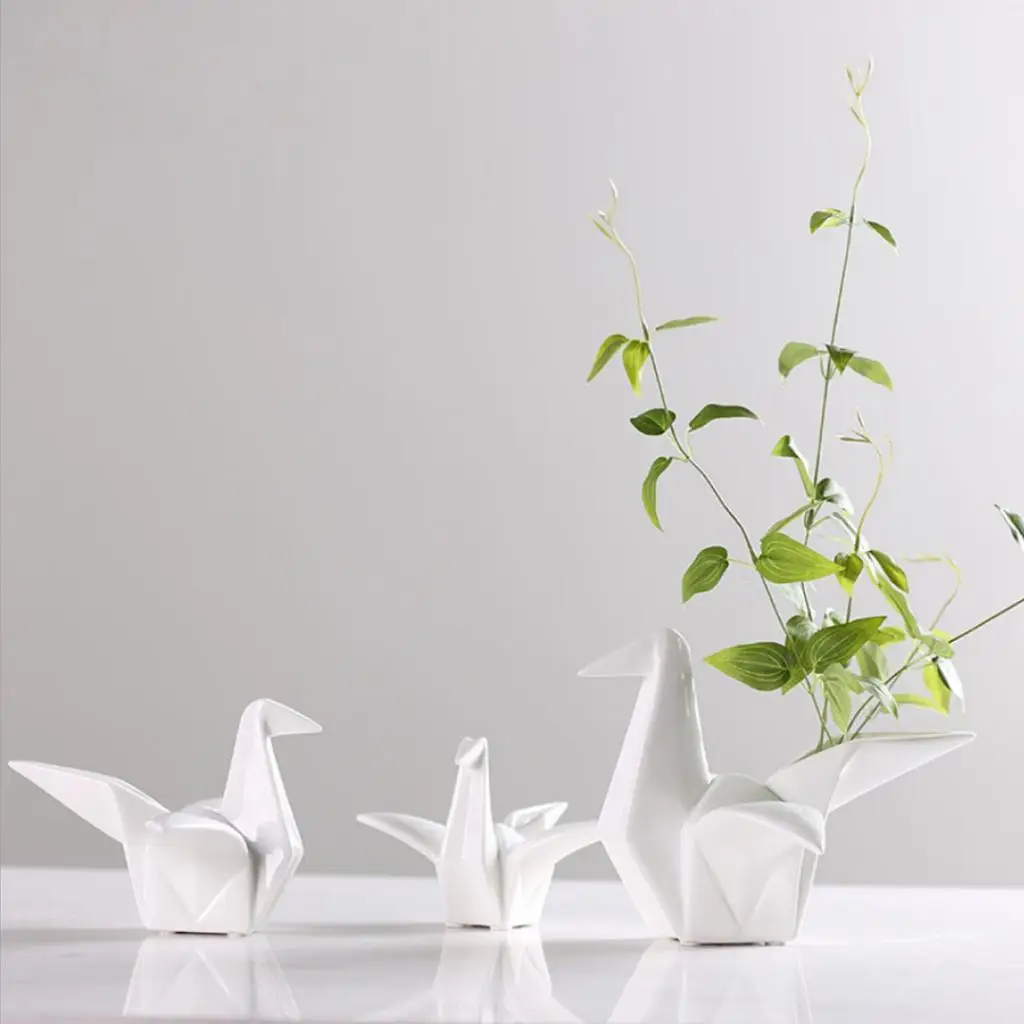 4PCS White Ceramics Crane Figurine, Porcelain Crafts Swan Statues, Home Office Desk Sculpture Decors