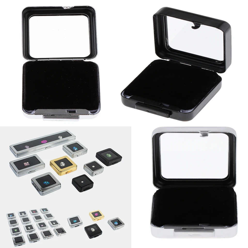 Metal Glass Top Foam Insert Gem Jars Box Gemstone Storage Display Tray Jewelry Box Case