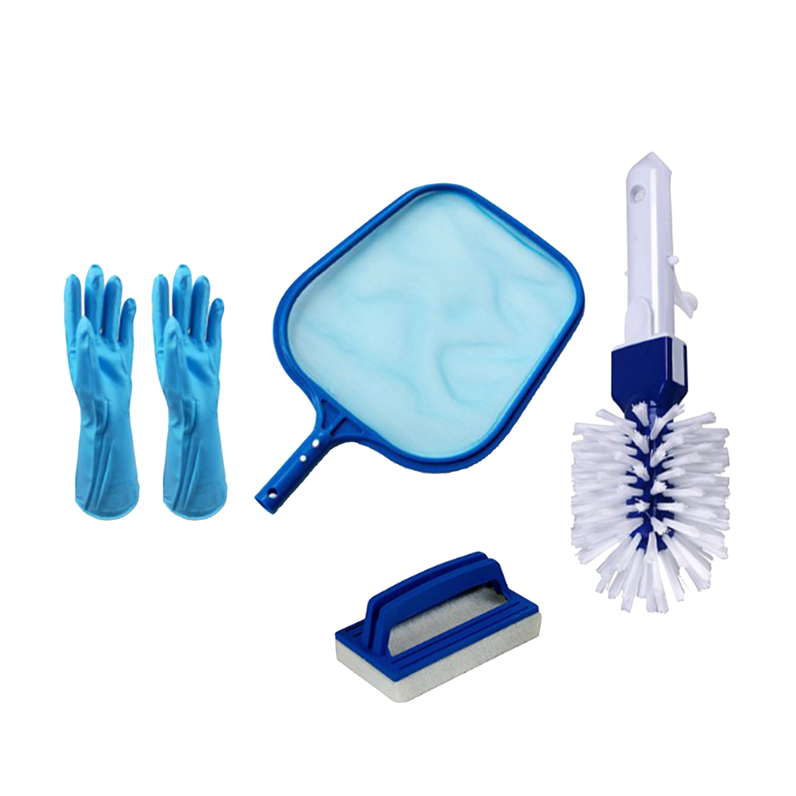 4 in 1 Swimming Pool Maintenance Cleaner Supplies Leaf Skimmer Net Kit Fits Standard Poles (Blue)