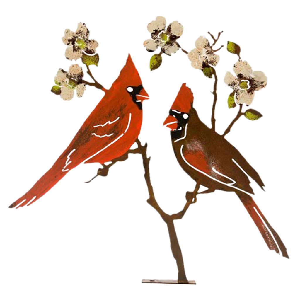 Iron Red Bird Statue  Stable Free Standing Lover Ornament Sculpture Garden Decoration Lawn Lover Statue Home Decor