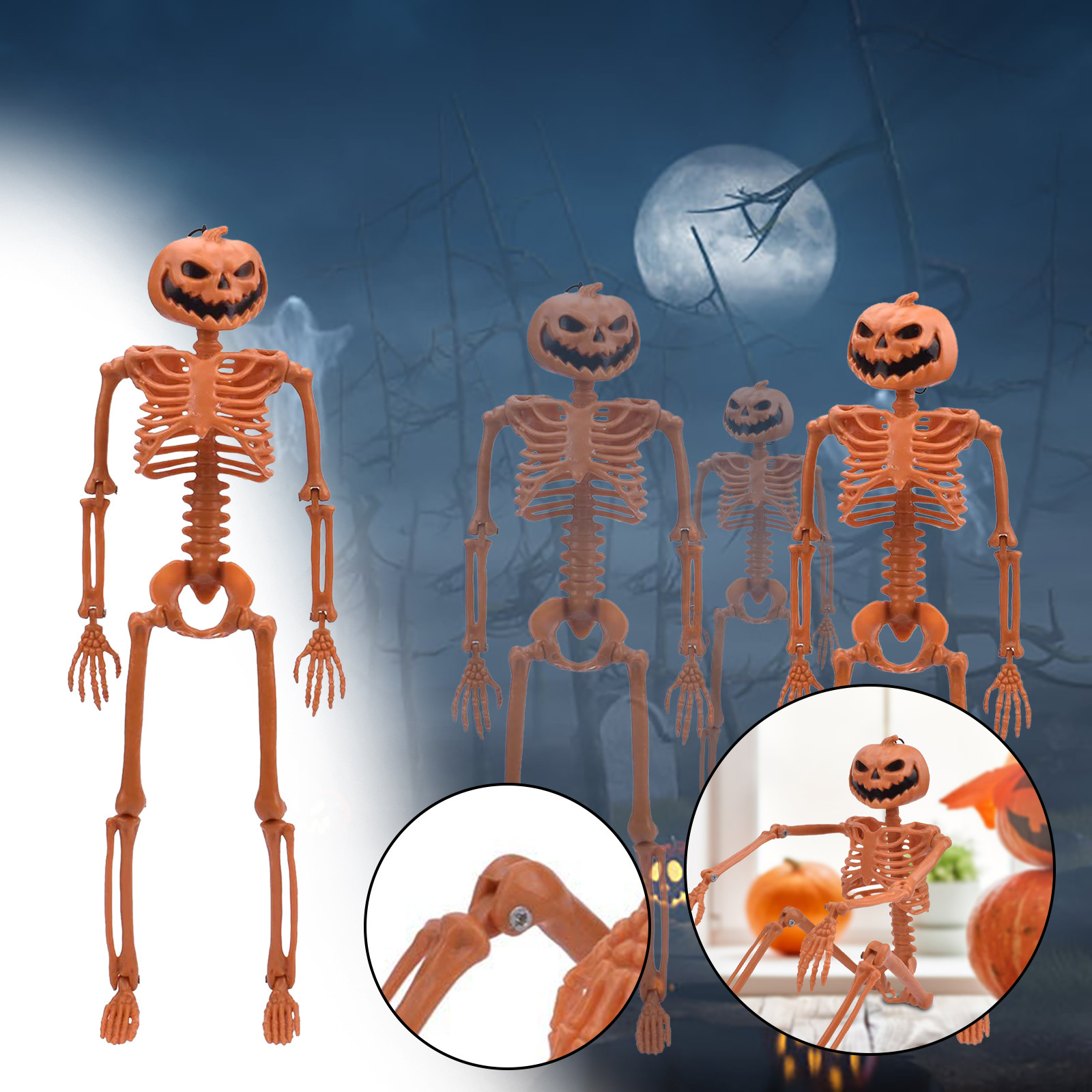 Life Size Pumpkin King Posable Skeleton Halloween Decor Prop