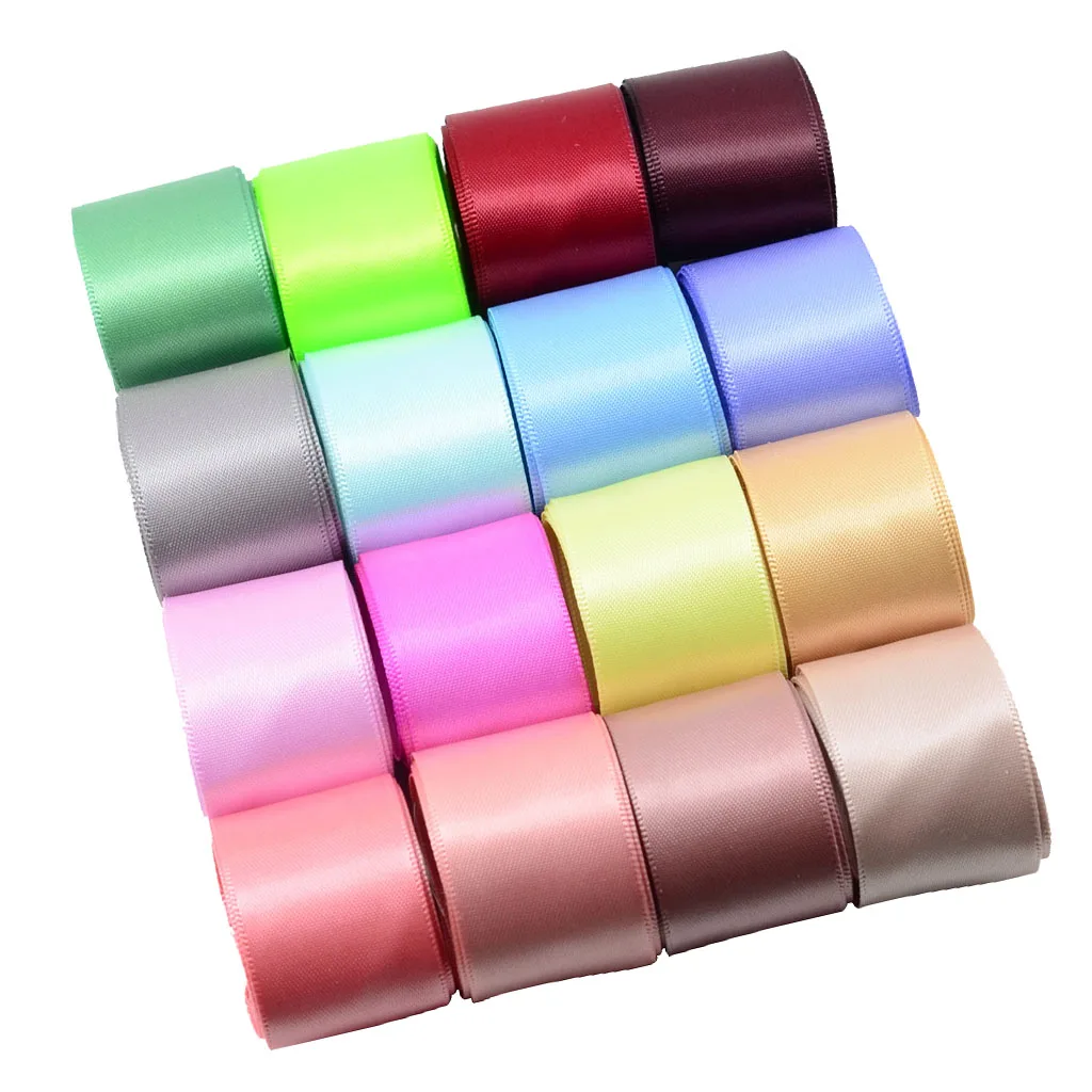 16 Colors Satin Ribbon Reels Rolls Double Sided Face 25 mm Plain Width