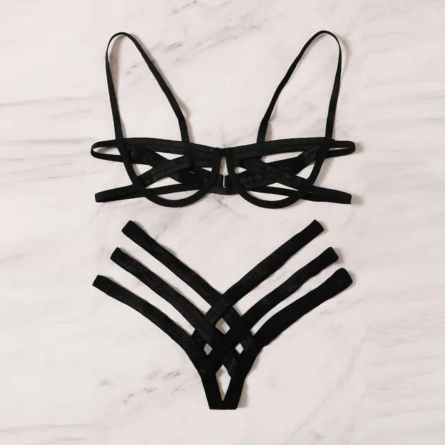  SheIn Women's Sexy Ladder Cut Out Lingerie Set Push Up