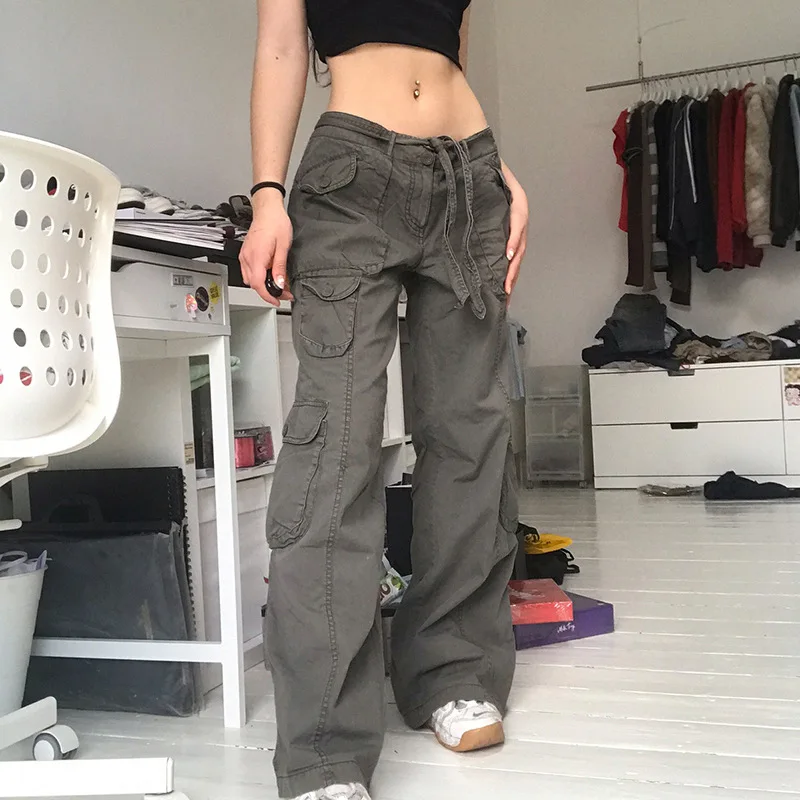 Harajuku Cargo Jeans Big Pockets Vintage Trousers Low Waisted Grunge  Fairycore Joggers Fashion Academic Sweatpants Women Pants - Pants & Capris  - 