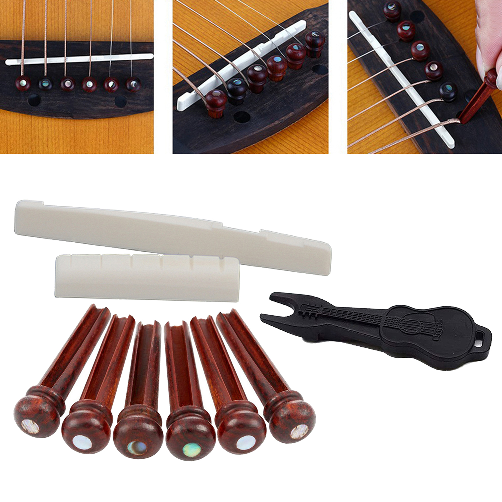 6pcs Guitar Bridge Pins Guitars Nails End Screw Guitar Saddle Pin Puller Remover Extractor Ukulele Repair Maintenance Acces