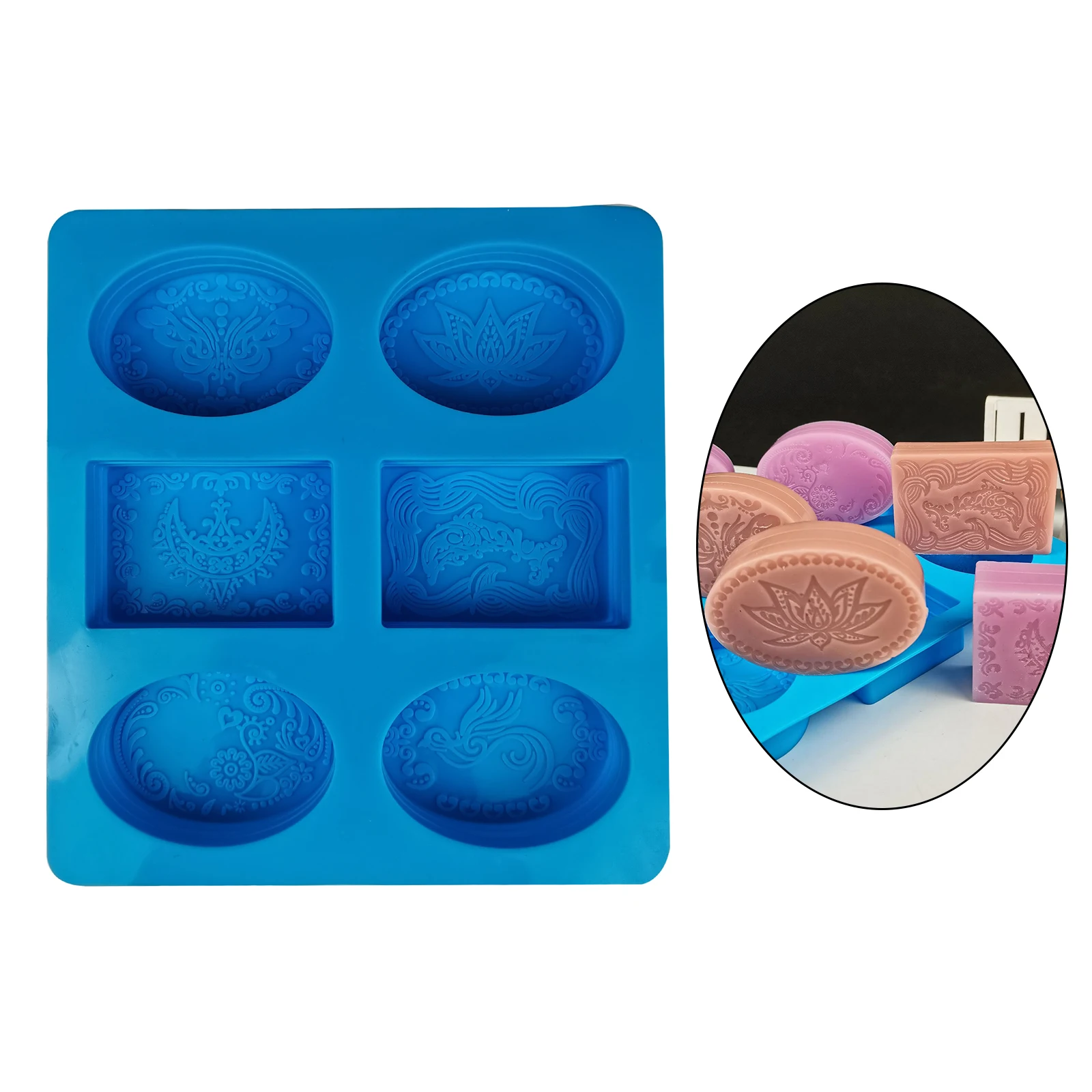 Silicone Soap Molds Rectangle & Oval 6-Cavity Silicone Molds for Pudding Muffin Loaf Brownie Cornbread Loaf Soap Molds