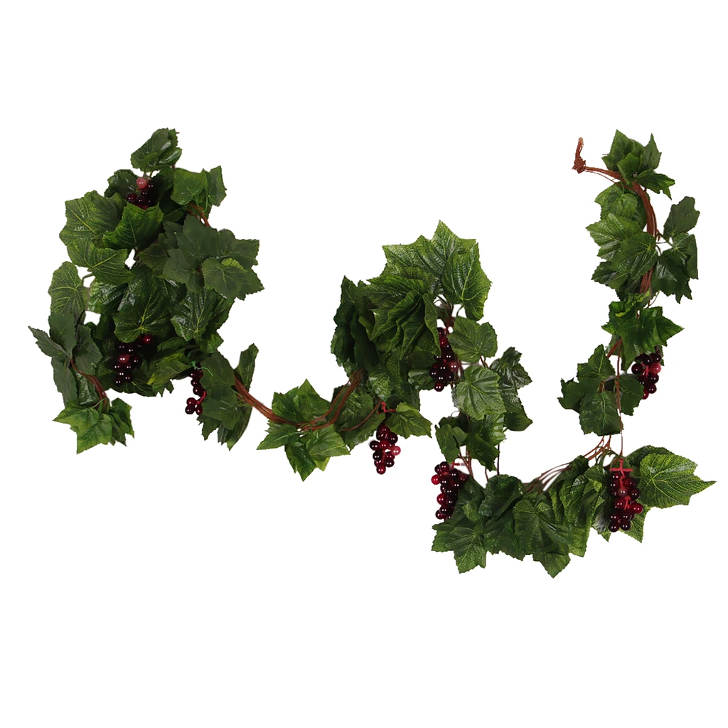 5 Pieces Creative Artificial Grape Leaves Vines Fake Vine Garlands with Grapes Green Leaf Ivy for Wedding Party Home Wall Decor