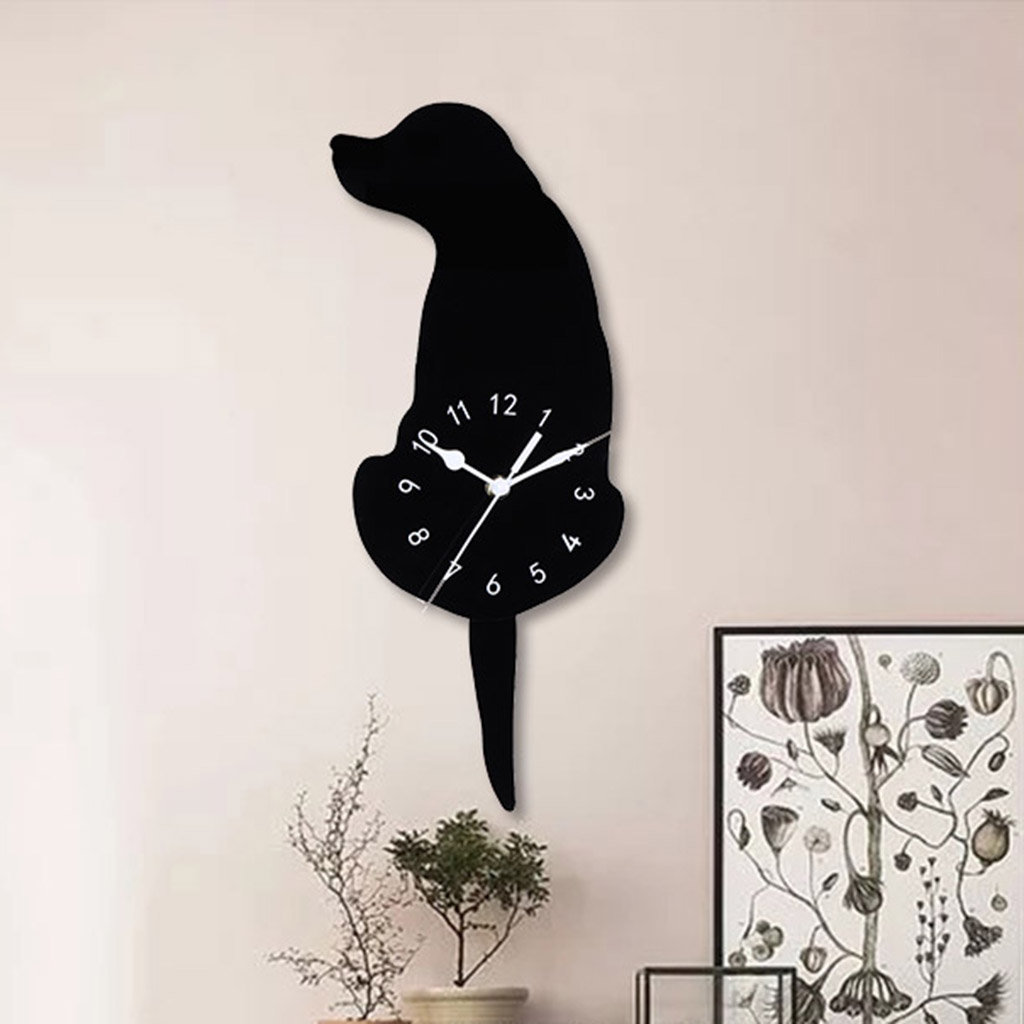 Wall Clock Creative DIY Dog Acrylic Wall Clock with Swing Tail Pendulum for Living Room Bedroom Kitchen Home Decor