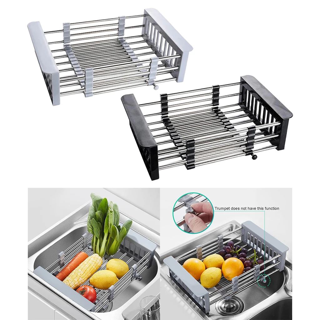 Expandable Deep Dish Drying Rack,Rustproof Stainless Steel Over Sink Dish Rack Basket Shelf, Dish Drainer in Sink or On Counter