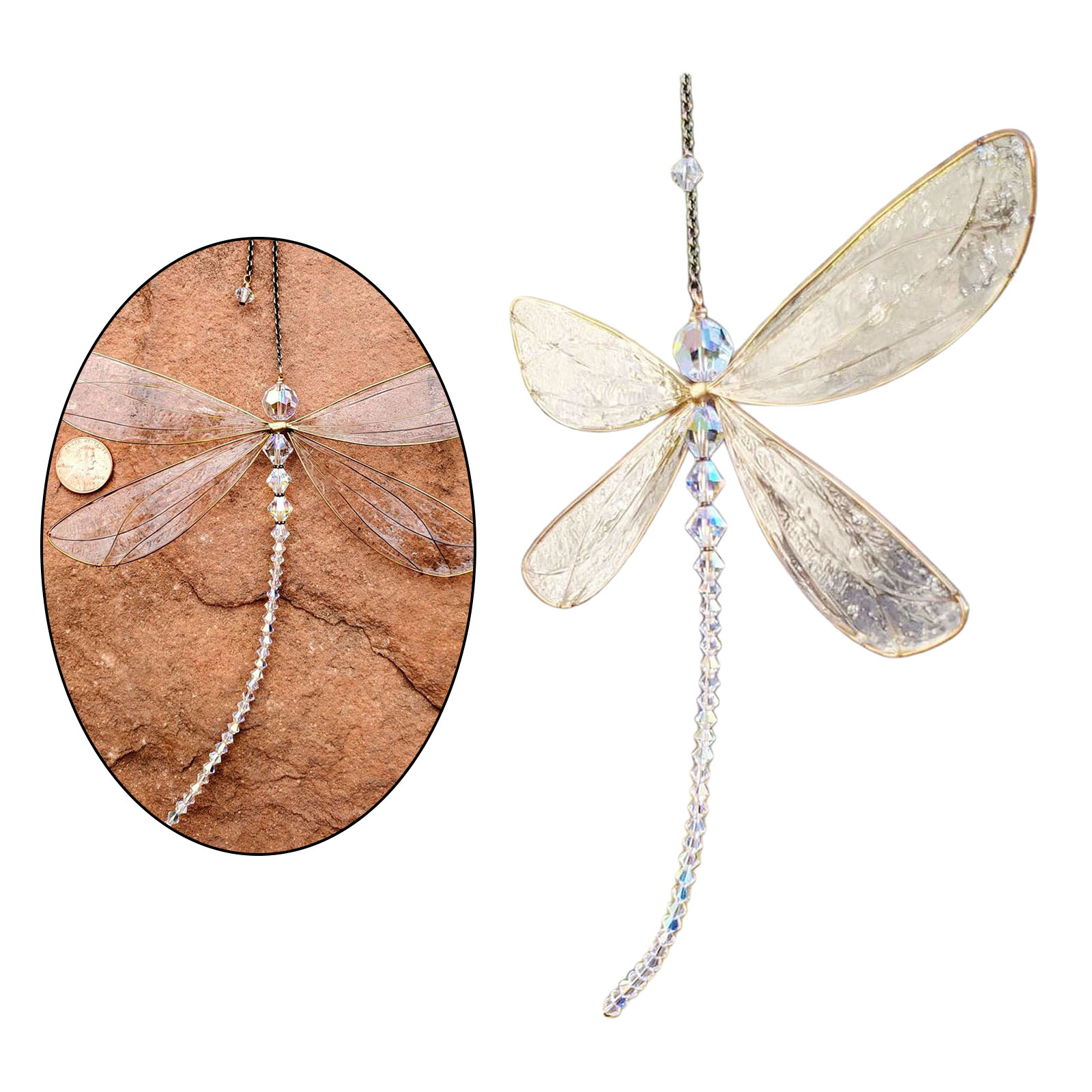 Dragonfly Crystal , Dragonfly Window Hanging Decor, Crystal  Dragonfly Pendant Ornament for Patio Garden Lawn